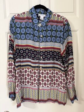 Peck & Peck Long Sleeve womens button front printed blouse